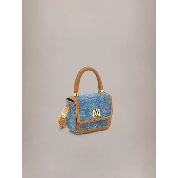 Amiri Denim Suede Nano MA Bag in Marble Indigo, view 2 | Mini Bags | Luxury Shoes 