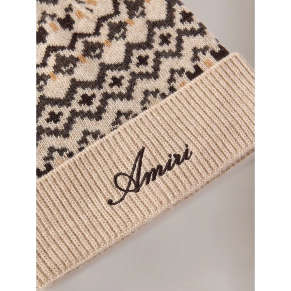 Amiri Fairisle Beanie in Semolina, view 2 | Hats | Luxury Shoes 