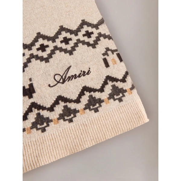 Amiri Fairisle Scarf in Semolina, view 2 | Scarves | Luxury Shoes 