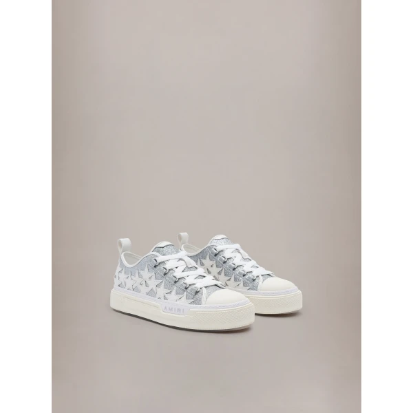 Amiri Glitter Stars Court Low Sneakers in Silver, view 2 | Sneakers | Luxury Shoes 