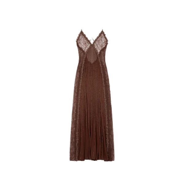 Lace Slip Gown in Coffee