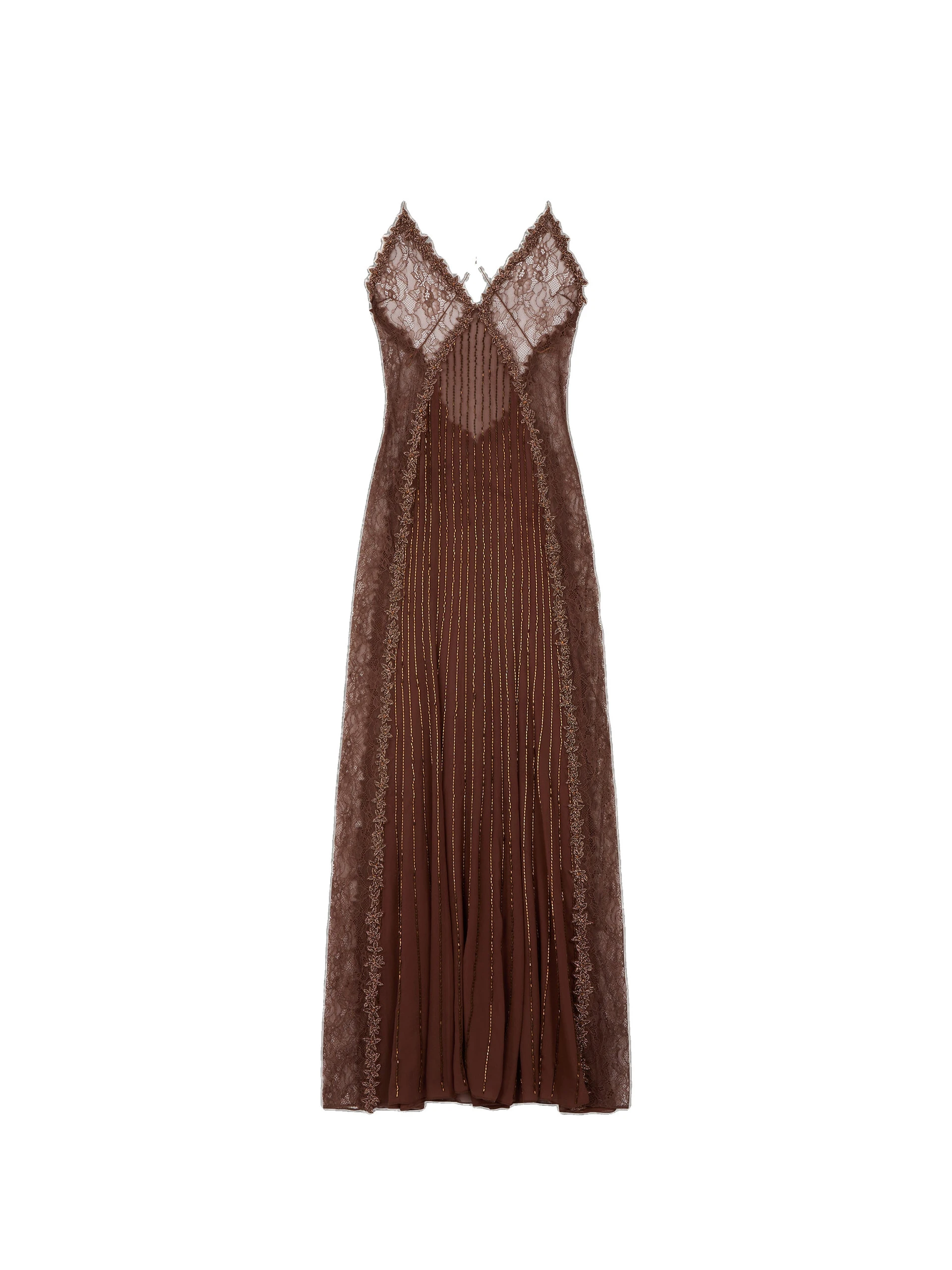 Amiri Lace Slip Gown in Coffee Amiri Lace Slip Gown in Coffee | Evening Gowns | Luxury Shoes