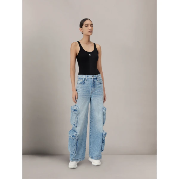 Amiri MA Embroidered Ribbed Tank in Black, view 2 | Sleeveless | Luxury Shoes 