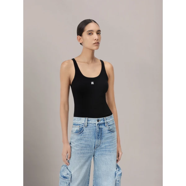 Amiri MA Embroidered Ribbed Tank in Black, view 3 | Sleeveless | Luxury Shoes 