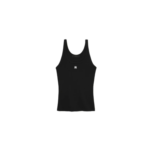 MA Embroidered Ribbed Tank in Black