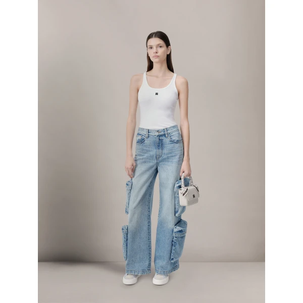Amiri MA Embroidered Ribbed Tank in White, view 2 | Sleeveless | Luxury Shoes 