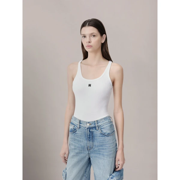 Amiri MA Embroidered Ribbed Tank in White, view 3 | Sleeveless | Luxury Shoes 