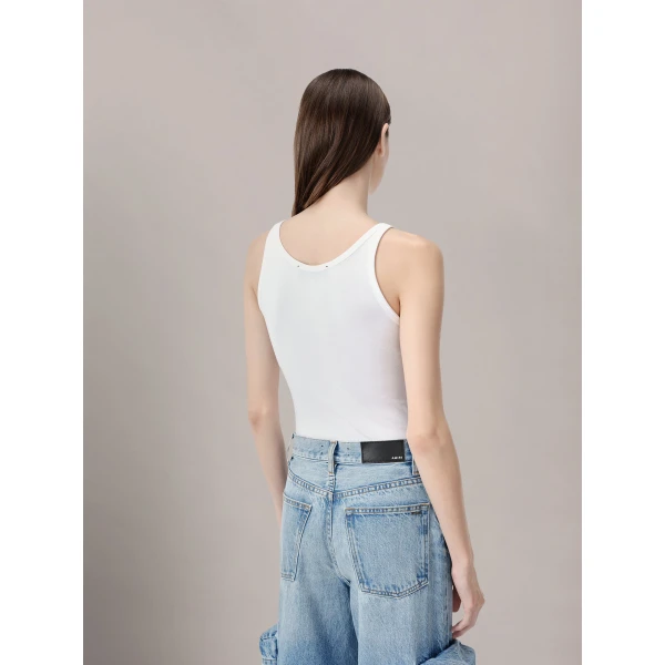Amiri MA Embroidered Ribbed Tank in White, view 5 | Sleeveless | Luxury Shoes 