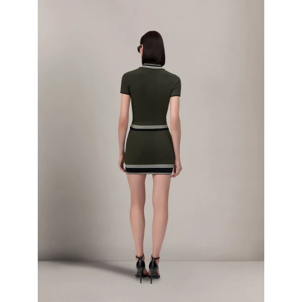 Amiri MA Stripe Mini Skirt in Dark Sage, view 3 | Mini Skirts | Luxury Shoes 