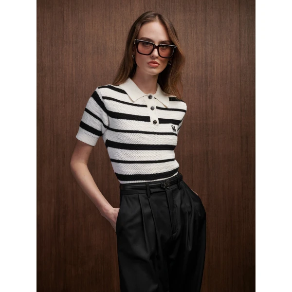 Amiri MA Striped Polo in Black Alabaster, view 4 | Tops | Luxury Shoes 