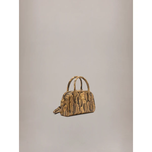 Amiri Python Embossed Micro MA Bowling Bag in Brown, view 3 | Mini Bags | Luxury Shoes 