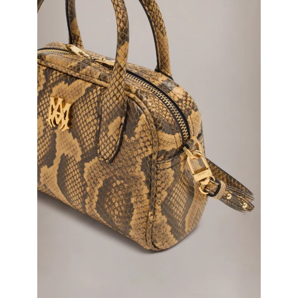Amiri Python Embossed Micro MA Bowling Bag in Brown, view 4 | Mini Bags | Luxury Shoes 