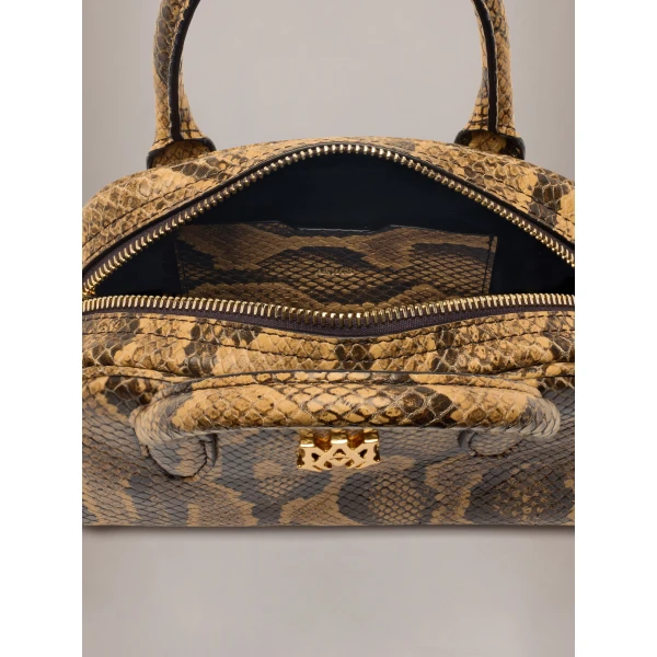Amiri Python Embossed Micro MA Bowling Bag in Brown, view 5 | Mini Bags | Luxury Shoes 