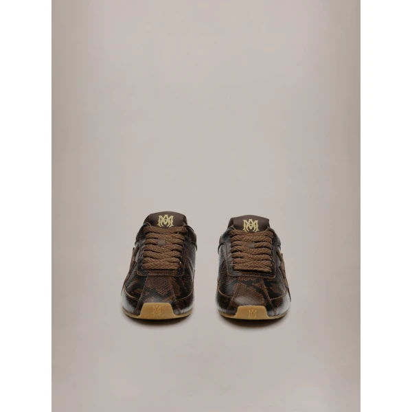 Amiri Python Embossed Pacific Flat Sneakers in Brown, view 3 | Sneakers | Luxury Shoes 