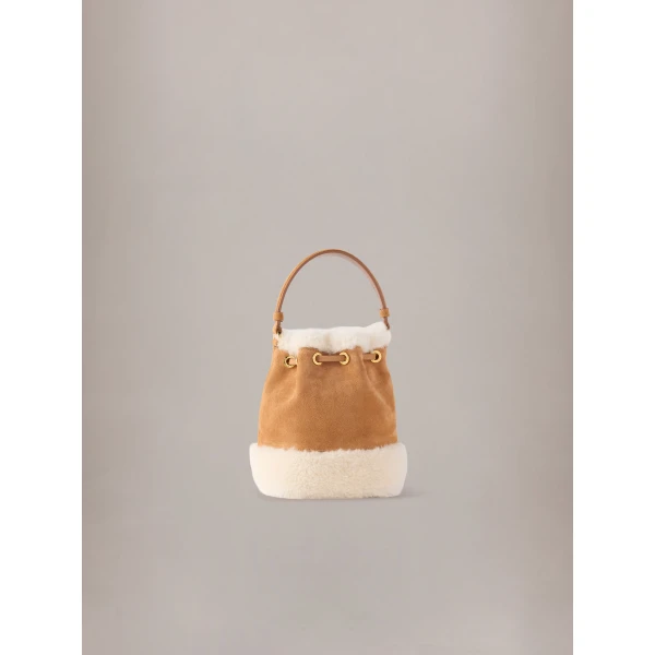 Amiri Shearling Micro MA Bucket Bag in Sand, view 2 | Bucket Bags | Luxury Shoes 