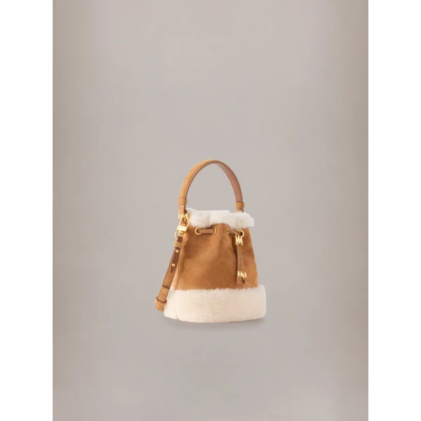 Amiri Shearling Micro MA Bucket Bag in Sand, view 3 | Bucket Bags | Luxury Shoes 