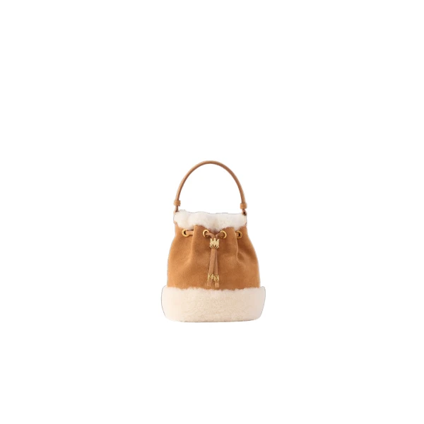 Shearling Micro MA Bucket Bag in Sand