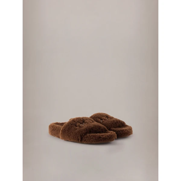 Amiri Shearling Slide in Dark Earth, view 2 | Flip Flops & Slides | Luxury Shoes 