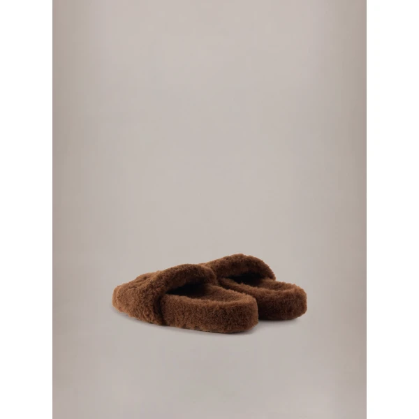 Amiri Shearling Slide in Dark Earth, view 3 | Flip Flops & Slides | Luxury Shoes 