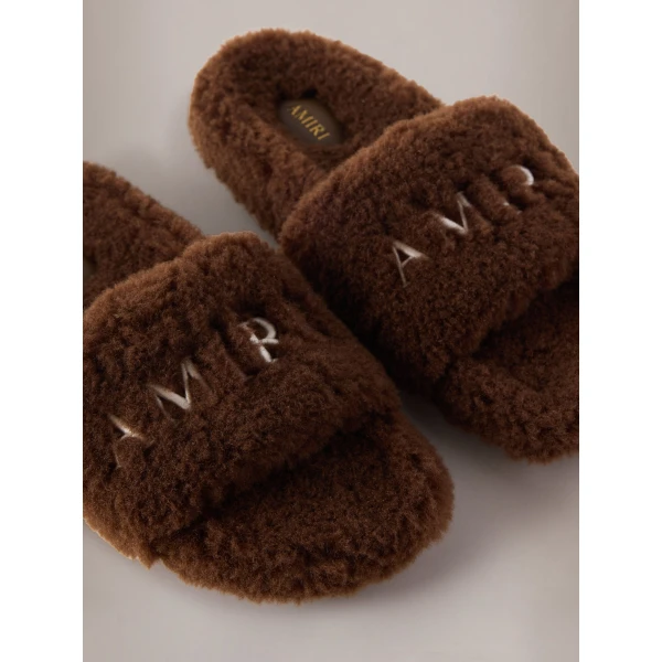 Amiri Shearling Slide in Dark Earth, view 5 | Flip Flops & Slides | Luxury Shoes 