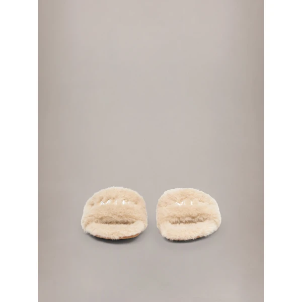 Amiri Shearling Slide in Natural, view 3 | Flip Flops & Slides | Luxury Shoes 