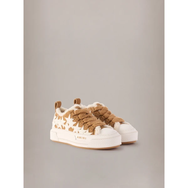 Amiri Shearling Stars Court Low Sneakers in Tan, view 2 | Sneakers | Luxury Shoes 