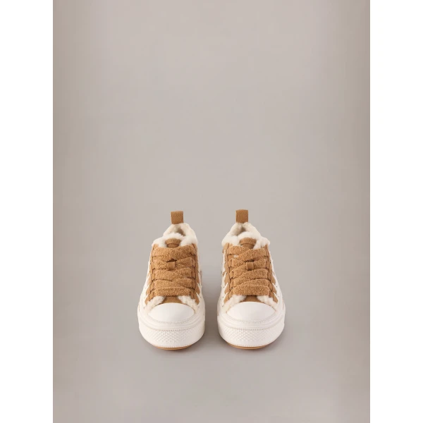 Amiri Shearling Stars Court Low Sneakers in Tan, view 3 | Sneakers | Luxury Shoes 