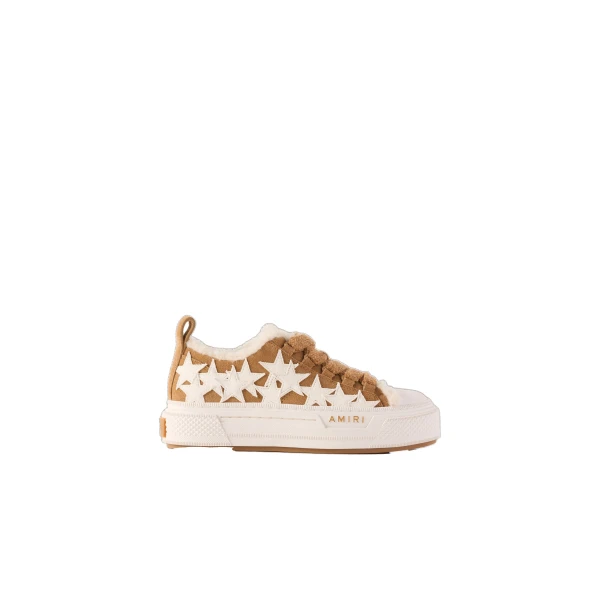 Amiri Shearling Stars Court Low Sneakers in Tan | Sneakers | Luxury Shoes 