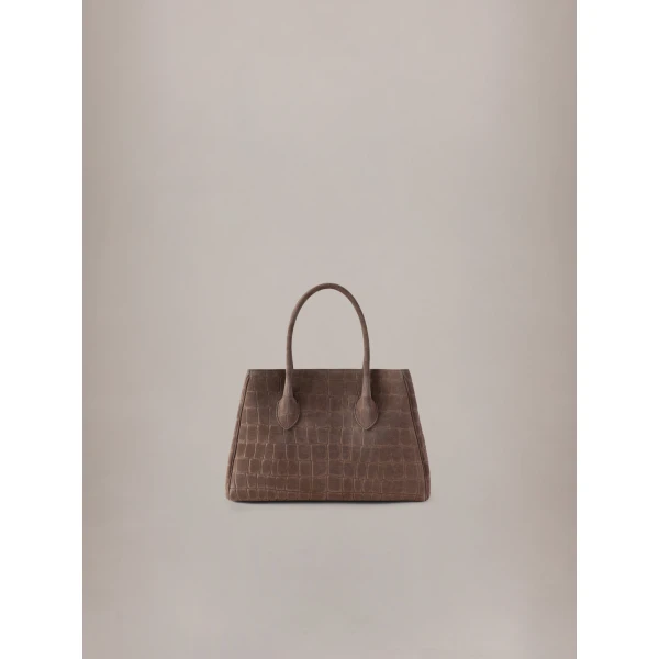 Amiri Suede Croc Honey 40 Tote in Dark Brown, view 2 | Totes & Top-Handle Bags | Luxury Shoes 
