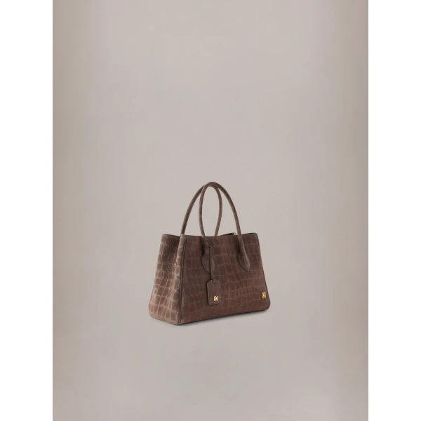 Amiri Suede Croc Honey 40 Tote in Dark Brown, view 3 | Totes & Top-Handle Bags | Luxury Shoes 
