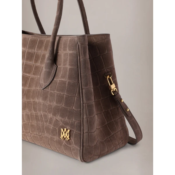 Amiri Suede Croc Honey 40 Tote in Dark Brown, view 4 | Totes & Top-Handle Bags | Luxury Shoes 