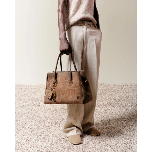 Amiri Suede Croc Honey 40 Tote in Dark Brown, view 5 | Totes & Top-Handle Bags | Luxury Shoes 