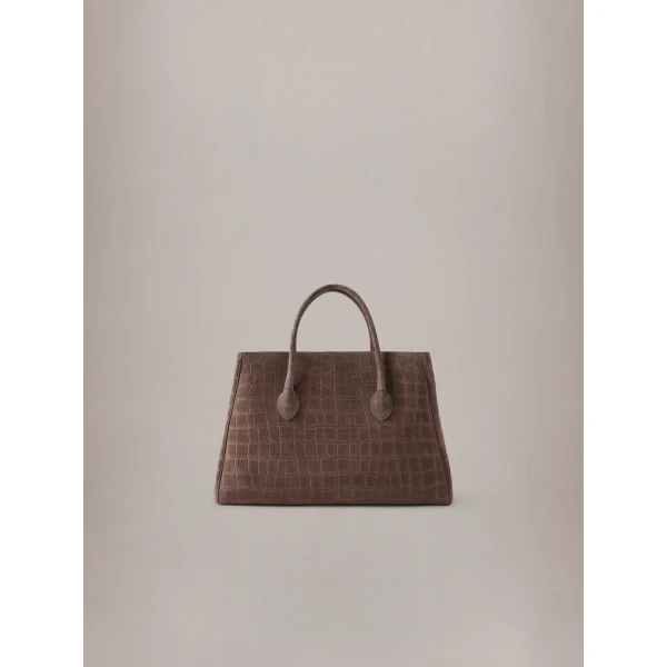 Amiri Suede Croc Honey 50 Tote in Dark Brown, view 2 | Totes & Top-Handle Bags | Luxury Shoes 