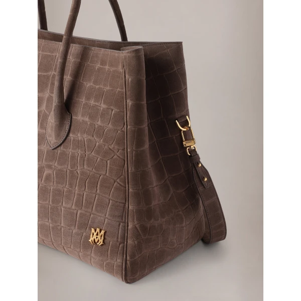 Amiri Suede Croc Honey 50 Tote in Dark Brown, view 4 | Totes & Top-Handle Bags | Luxury Shoes 