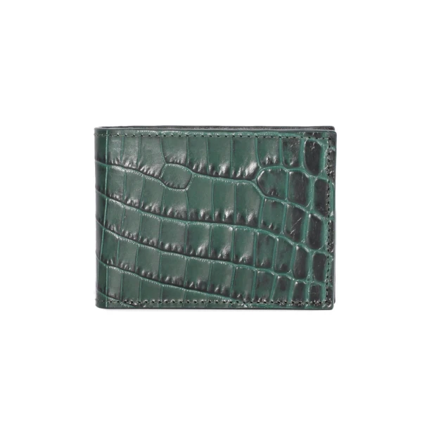 Cléry Slim Wallet in Green Croco-Embossed Leather