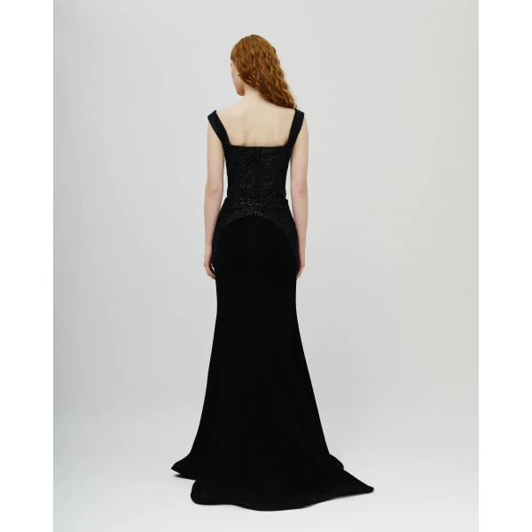 Avaro Figlio Arabella Black Crystal Ruched Mermaid Gown, view 4