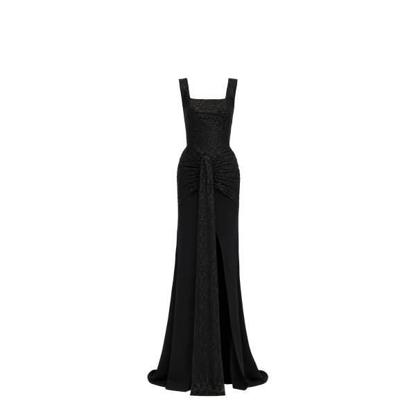 Avaro Figlio Arabella Black Crystal Ruched Mermaid Gown