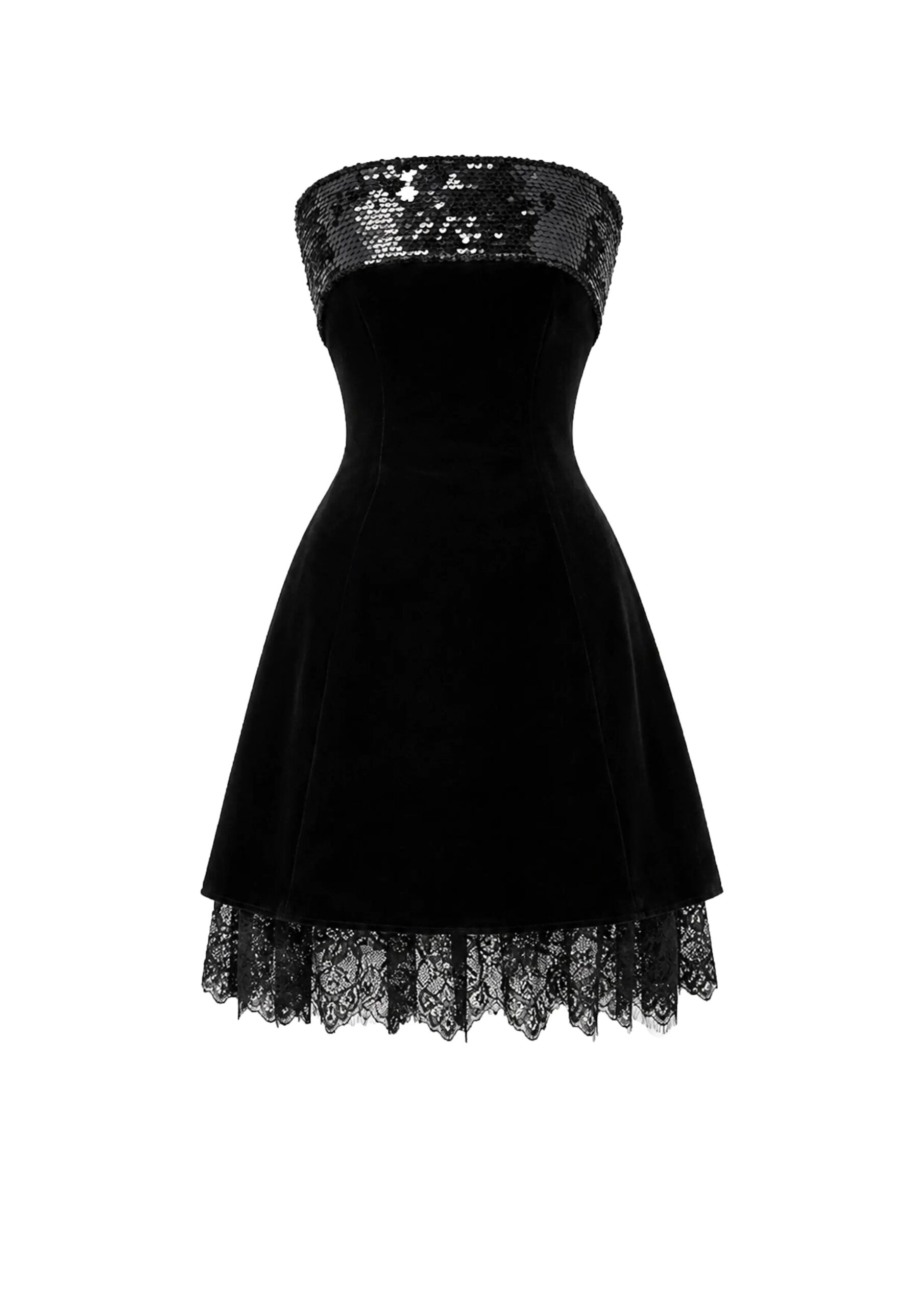 Avaro Figlio Bella Strapless Velvet Sequin Mini Dress in Black