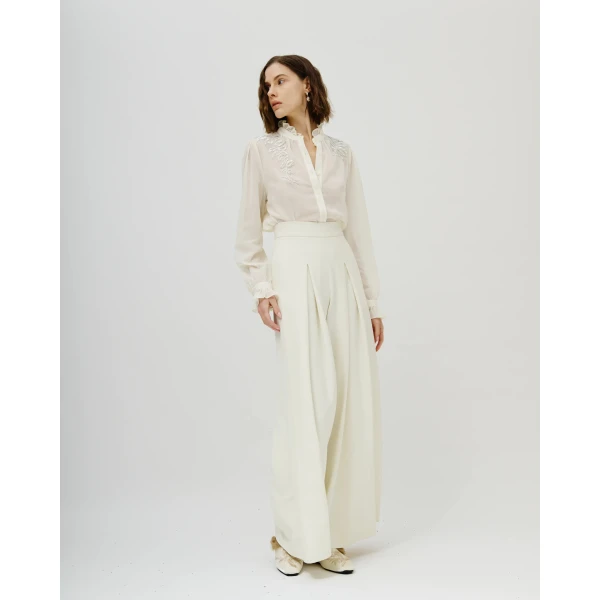 Avaro Figlio Bianca High-Waist Pleated Cady Trousers, view 3