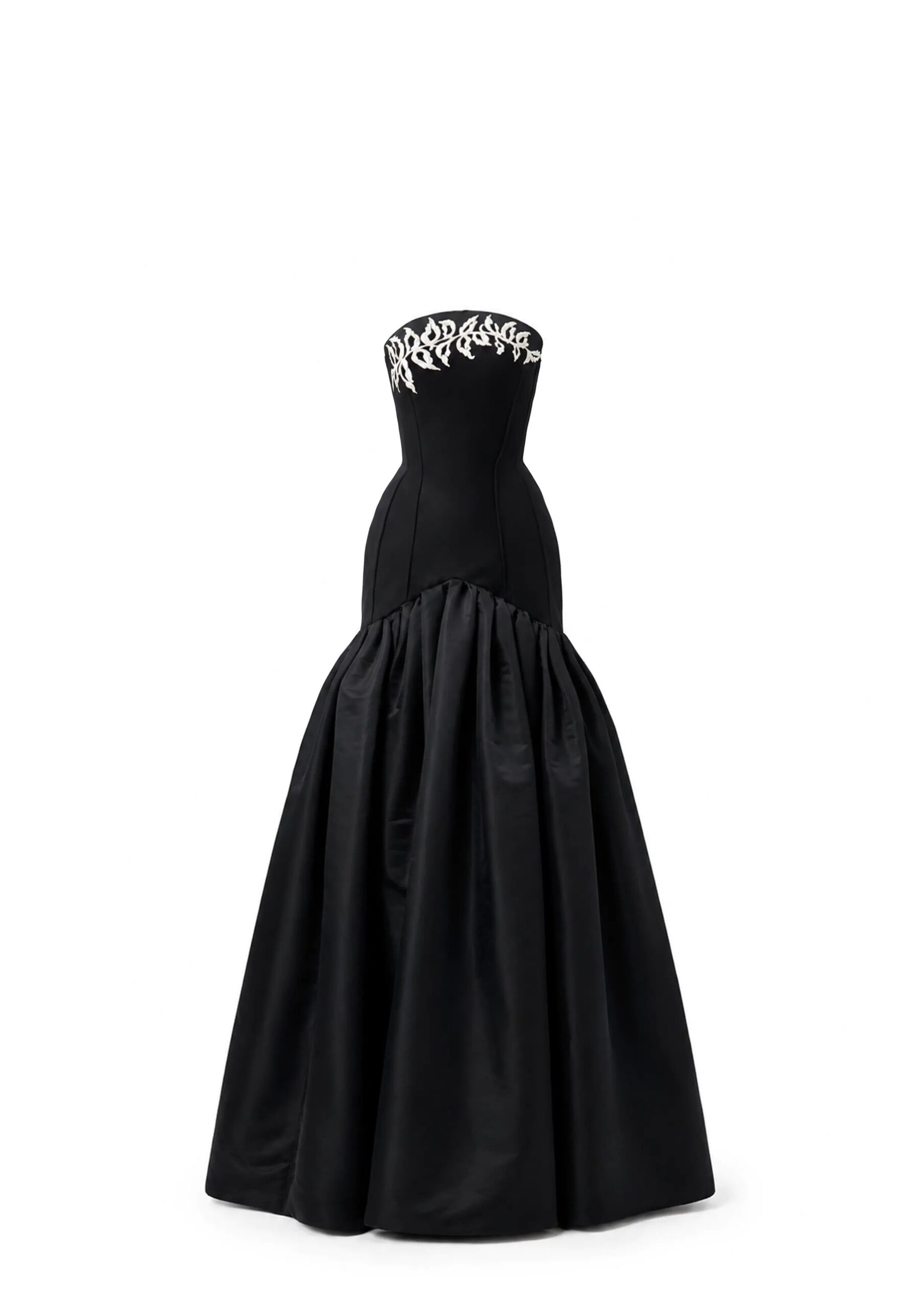 Avaro Figlio Black Corset Ball Gown with Lace in Black