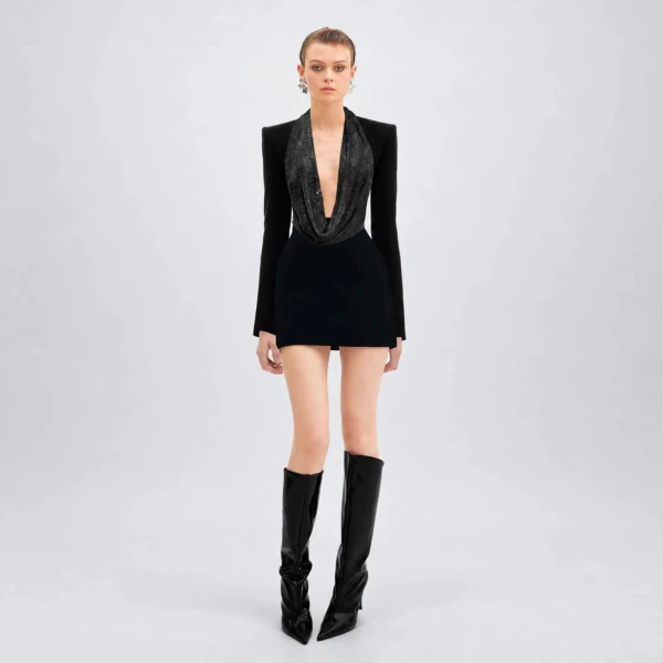 Avaro Figlio Black Crystal Cady Mini Dress, view 2