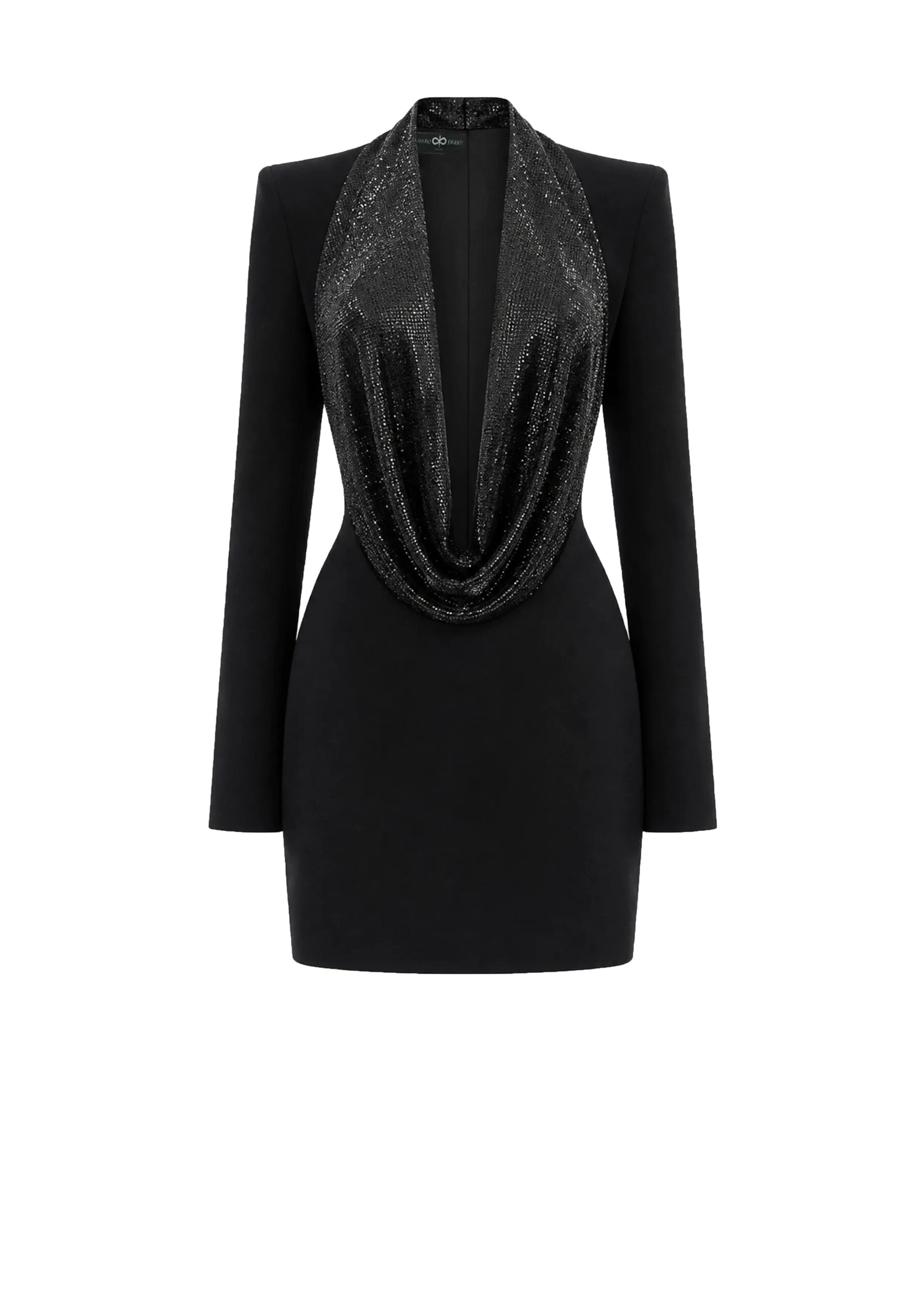 Avaro Figlio Black Crystal Cady Mini Dress in Black