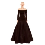 Avaro Figlio Brown Velvet Off-Shoulder Corseted Gown