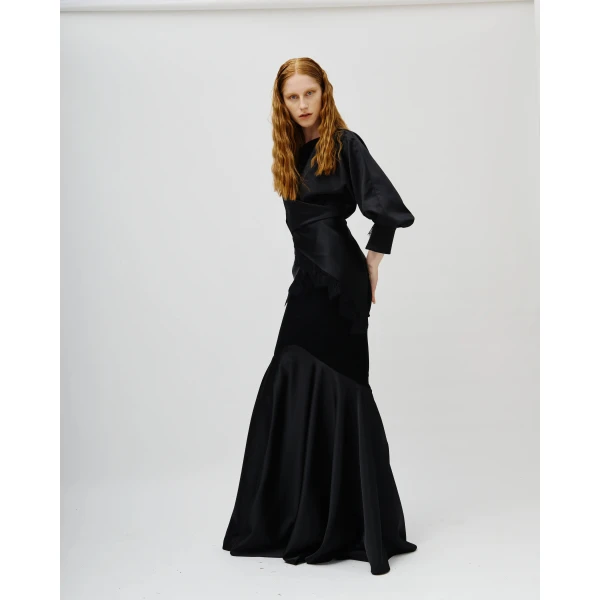 Avaro Figlio Clepsidra Long Black Cady Skirt, view 3