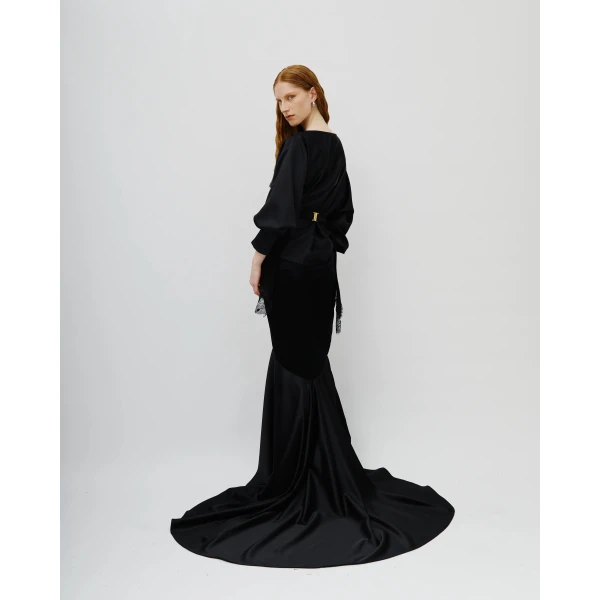 Avaro Figlio Clepsidra Long Black Cady Skirt, view 4