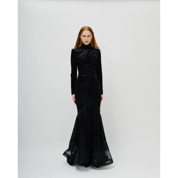 Avaro Figlio Dominion High-Neck Velvet Lace Mermaid Gown, view 2