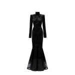 Avaro Figlio Dominion High-Neck Velvet Lace Mermaid Gown