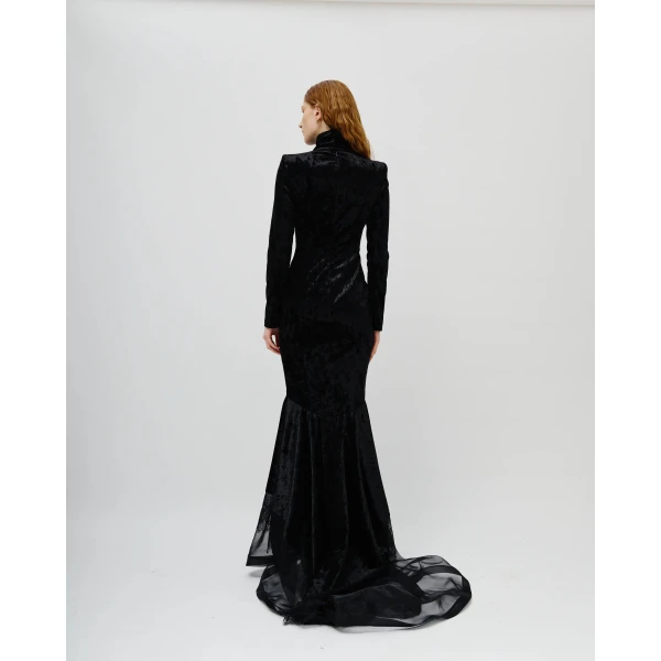 Avaro Figlio Dominion High-Neck Velvet Lace Mermaid Gown, view 4