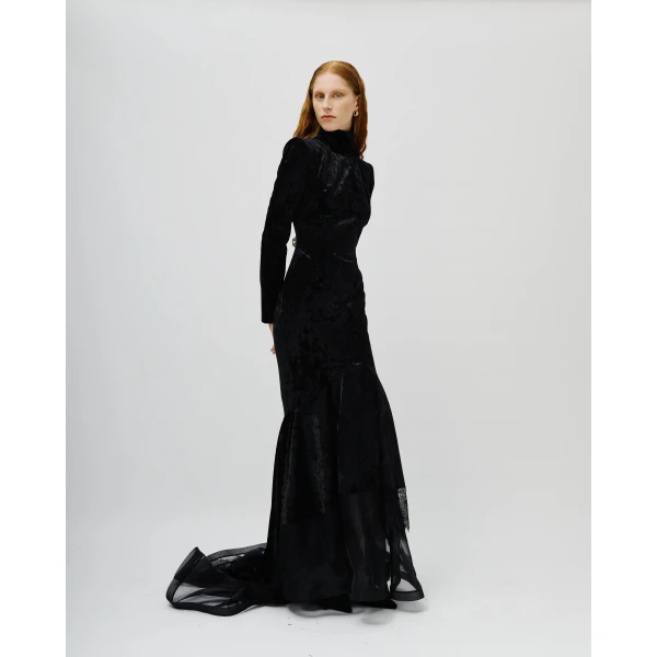 Avaro Figlio Dominion High-Neck Velvet Lace Mermaid Gown, view 5