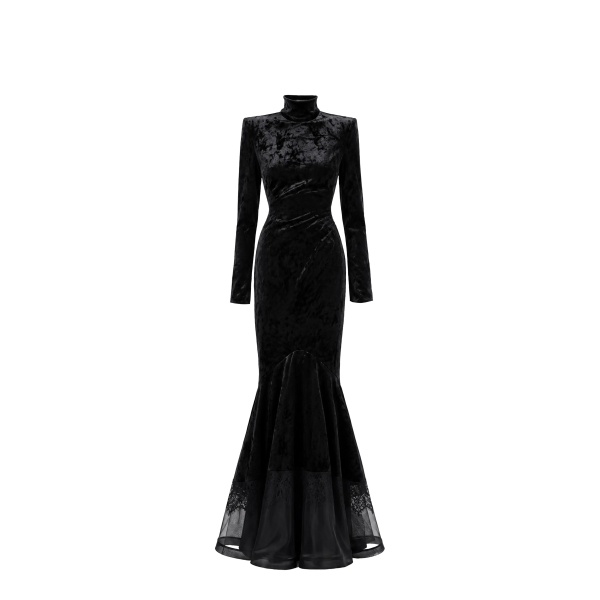 Avaro Figlio Dominion High-Neck Velvet Lace Mermaid Gown